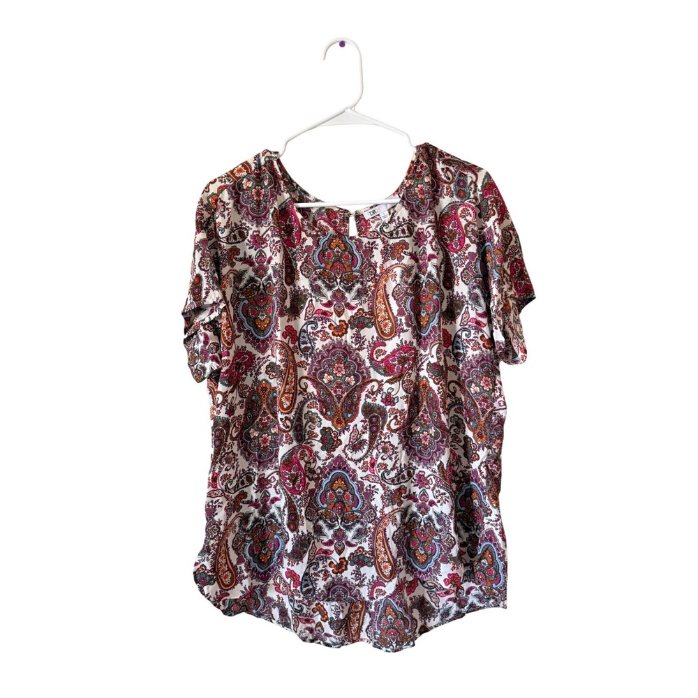 NWT DR2 by Daniel Rainn Womens Large Paisley Print Short Sleeve Blouse Multi